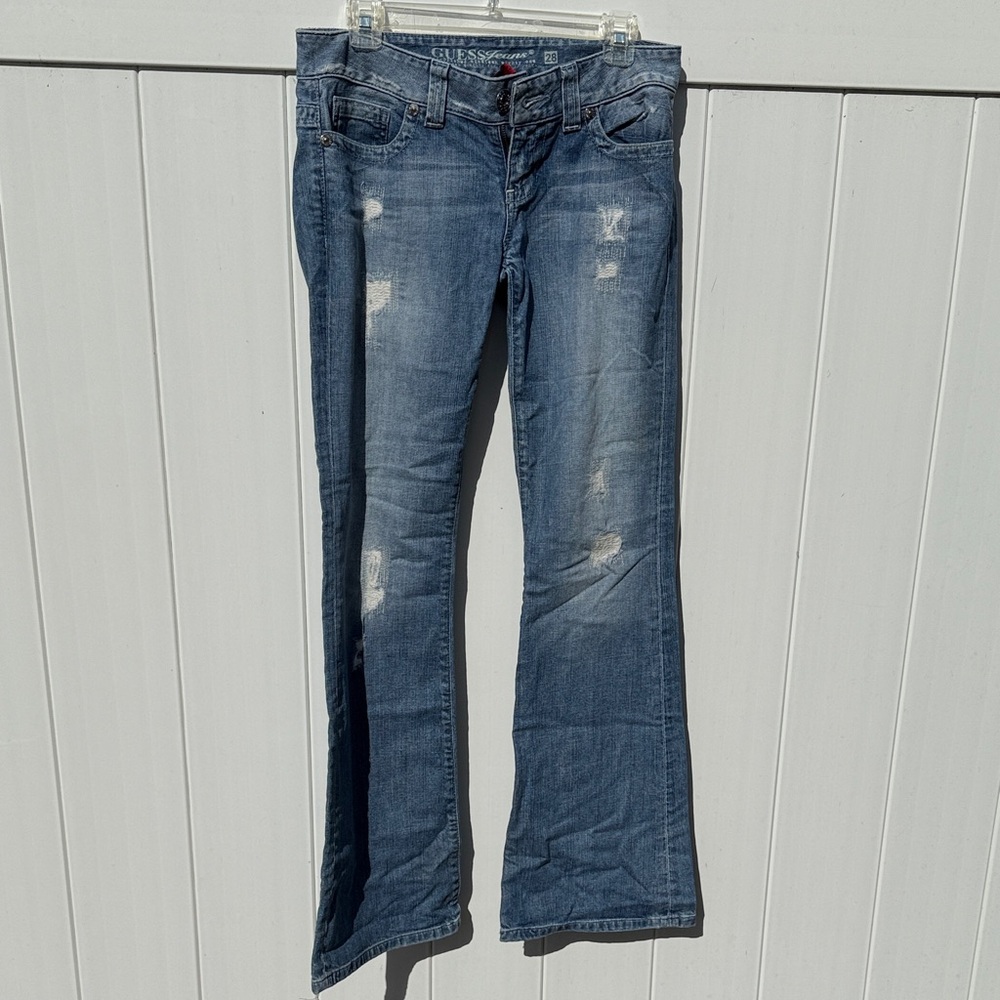 GUESS Blue Distressed Flare Jeans size 28